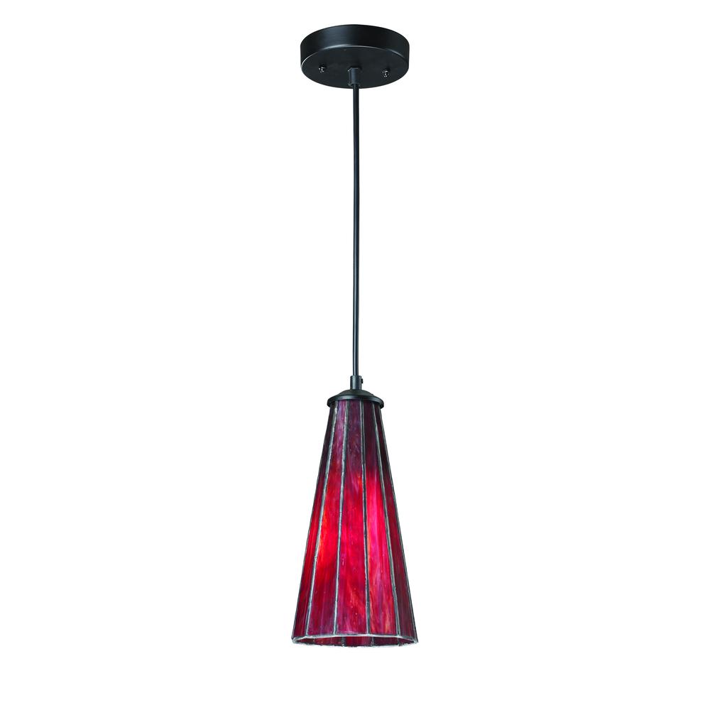 Lumino 1 Light Pendant In Matte Black And Inferno Red. Picture 1