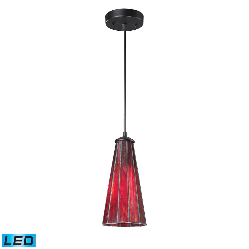 Lumino 1 Light LED Pendant In Matte Black And Inferno Red. The main picture.