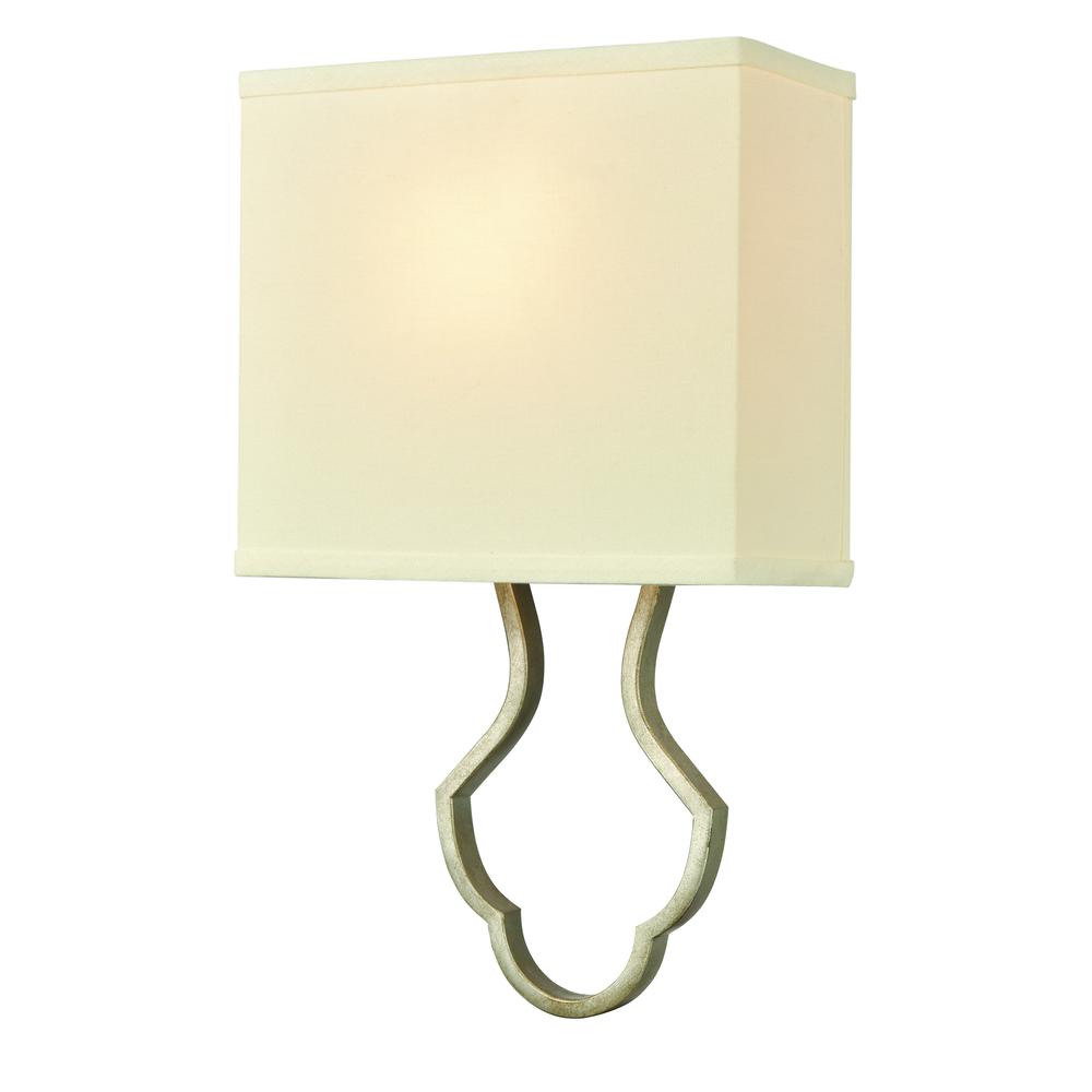 Lanesboro 1-Light Sconce in Dusted Silver with White Fabric Shade. The main picture.