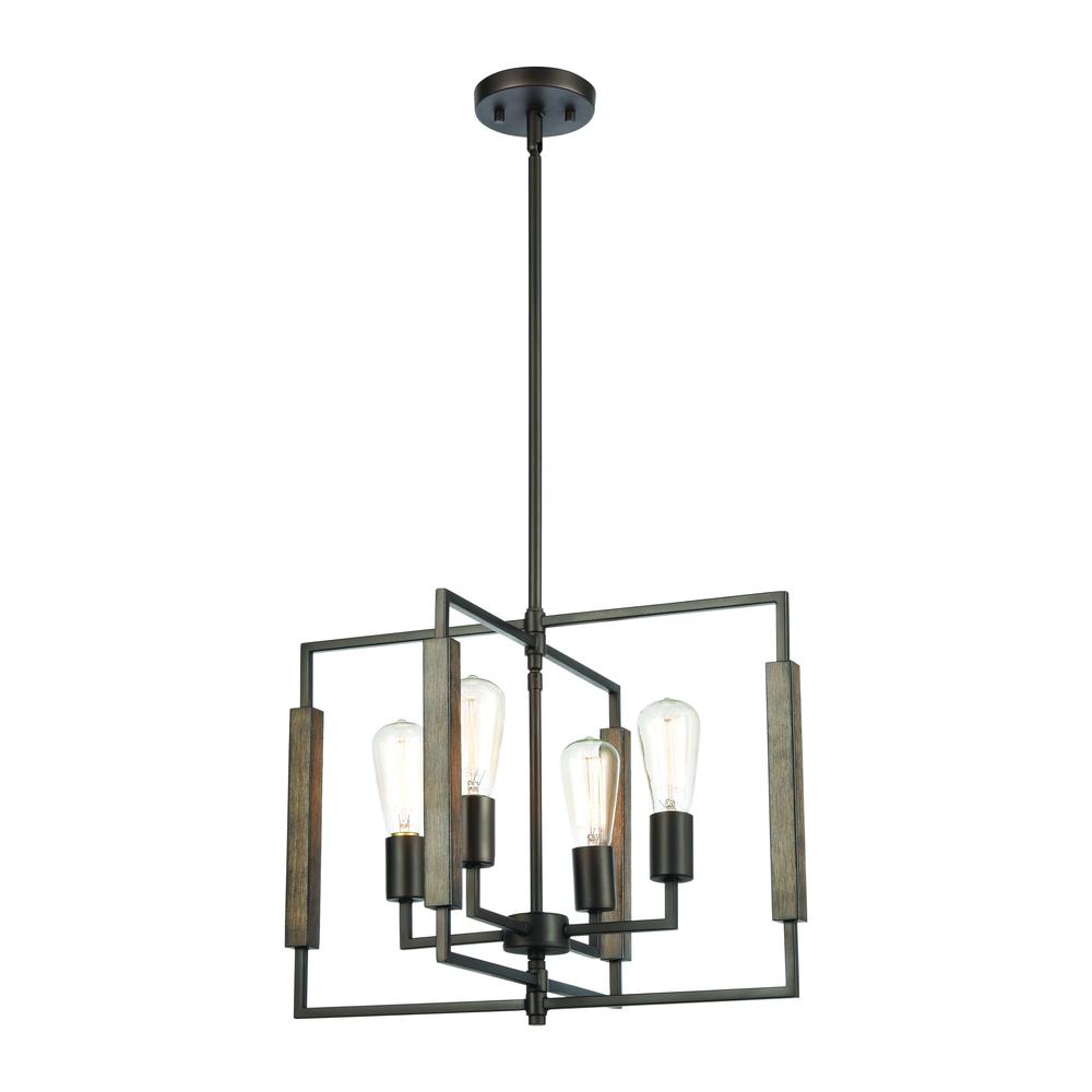 Zinger 4-Light Chandelier in Oil Rubbed Bronze and Aspen. Picture 1