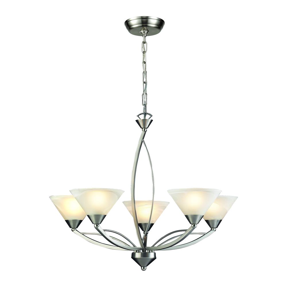Elysburg 5 Light Chandelier In Satin Nickel And White Glass. Picture 1
