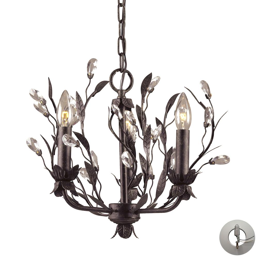 Circeo 3 Light Chandelier In Deep Rust And Crystal Droplets - Includes Recessed Lighting Kit. Picture 1
