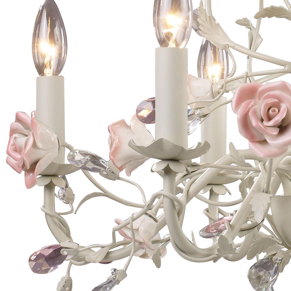 Heritage 6 Light Chandelier In Cream With Pink Porcelain Accents. Picture 2