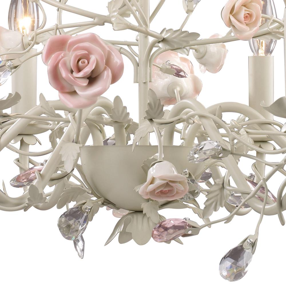 Heritage 6 Light Chandelier In Cream With Pink Porcelain Accents. Picture 3