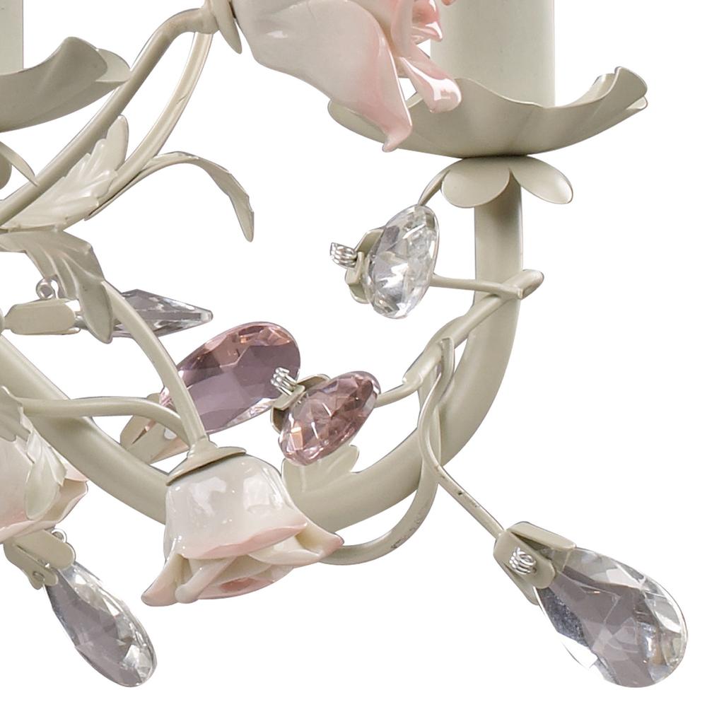 Heritage 6 Light Chandelier In Cream With Pink Porcelain Accents. Picture 6
