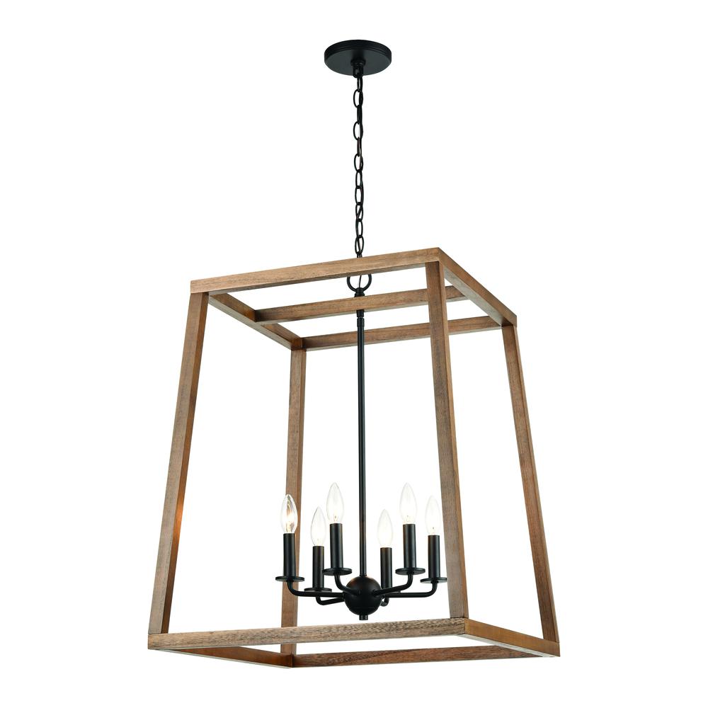 Barrow 6-Light Chandelier in Birchwood and Matte Black. The main picture.