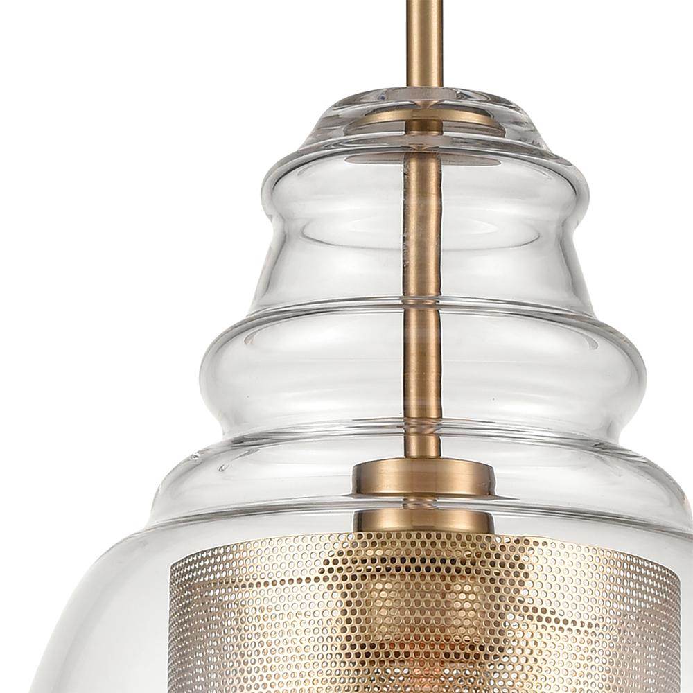 Herndon 1-Light Pendant in Antique Gold with Clear Glass and Antique Gold Perforated Metal Cylinder. Picture 3