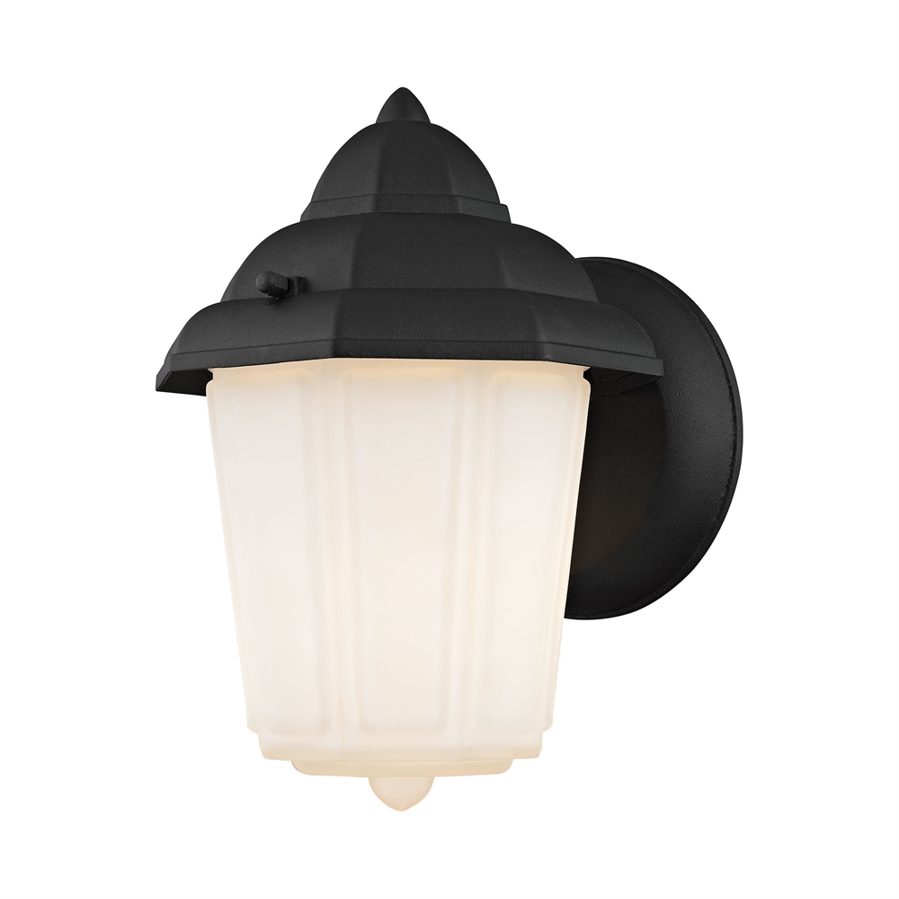 1 Light Outdoor Wall Sconce In Matte Black And White Glass. Picture 1