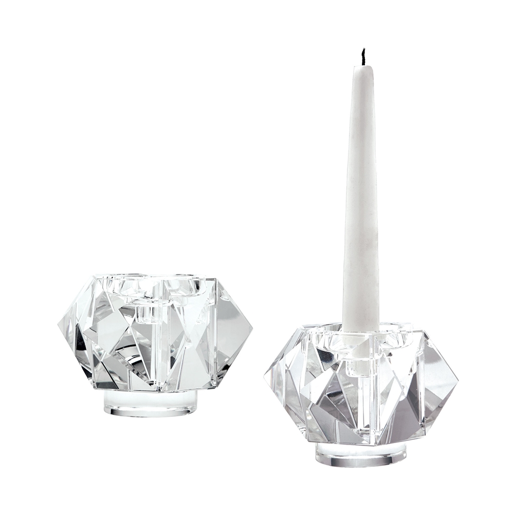 Small Faceted Star Crystal Candleholders - Set of 2. Picture 1