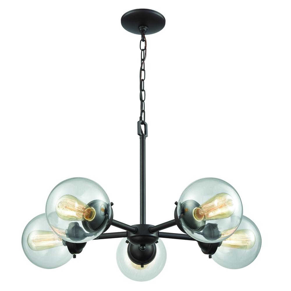 Beckett 5 Light Chandelier In Oil Rubbed Bronze With Clear Glass. Picture 1
