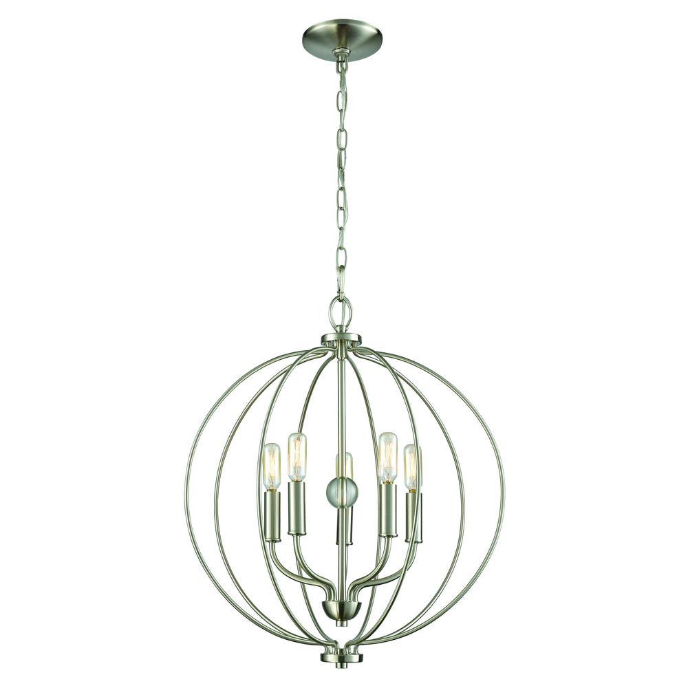 Williamsport 5 Light Chandelier In Brushed Nickel With Clear Glass Ball. Picture 1