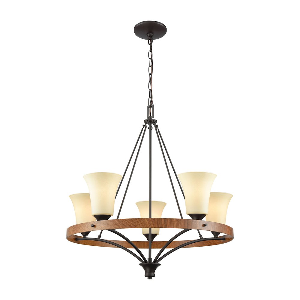 Park City 5 Light Chandelier In Oil Rubbed Bronze,Wood Grain And Light Beige Scavo Glass. The main picture.