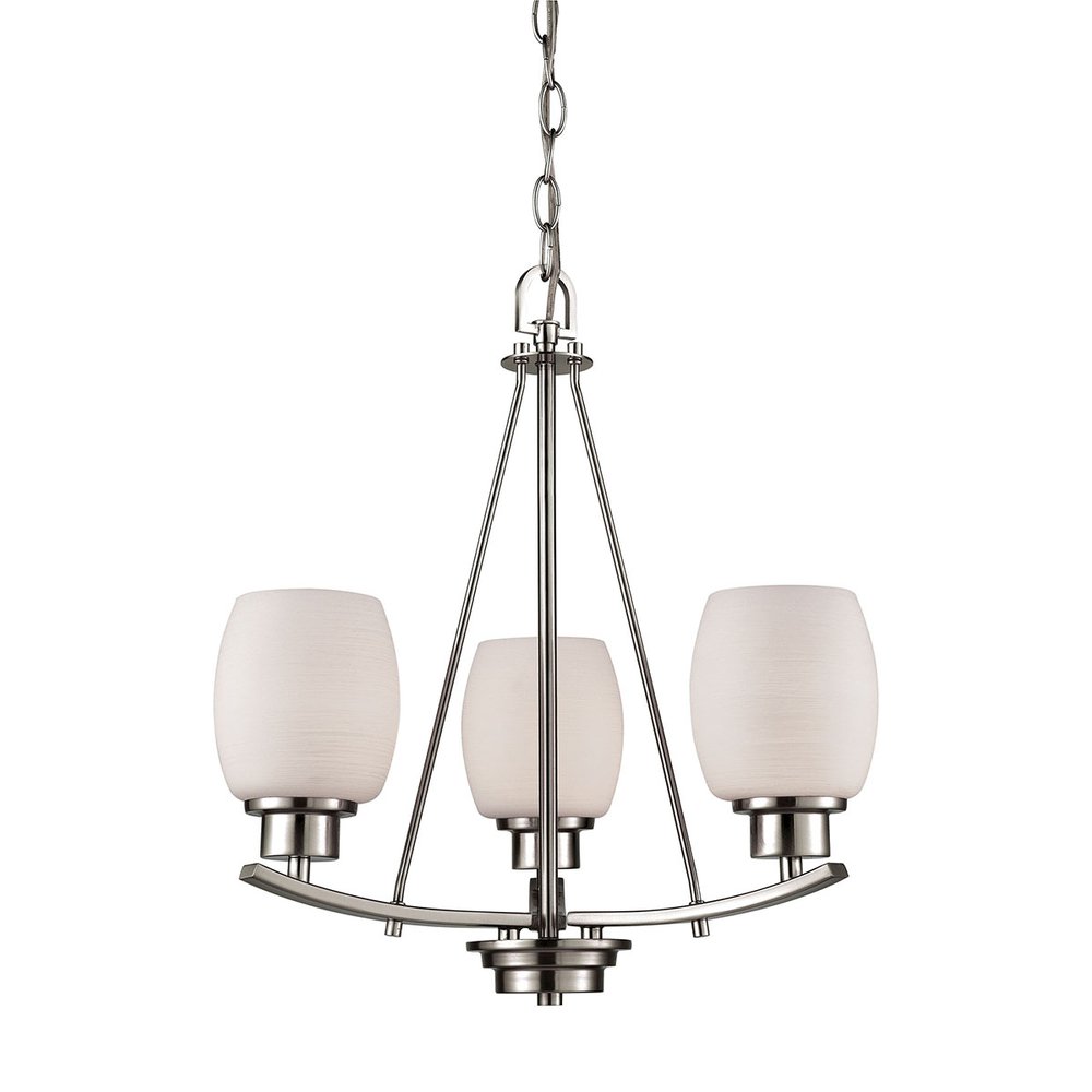Casual Mission 3 Light Chandelier In Brushed Nickel With White Lined Glass. The main picture.