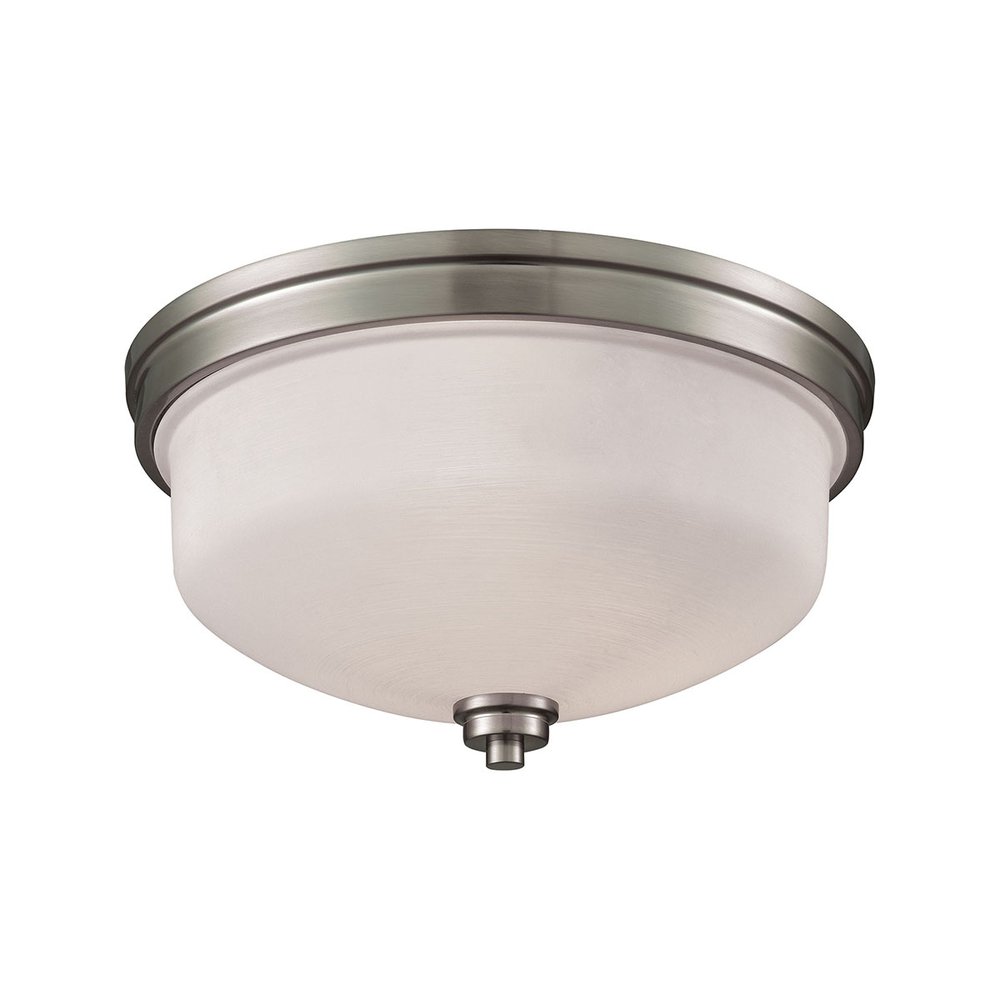 Casual Mission 3 Light Flush In Brushed Nickel With White Lined Glass. The main picture.