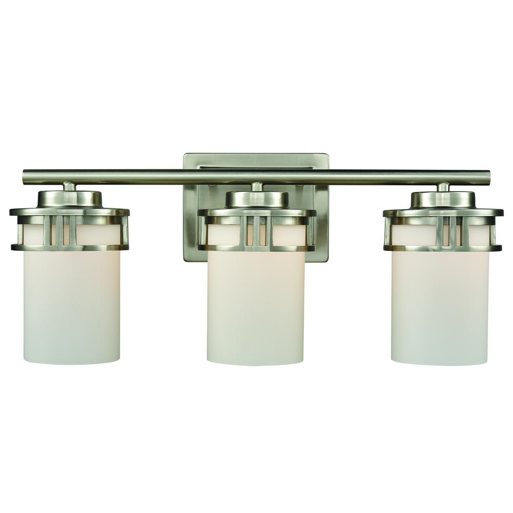 Ravendale 3 Light Bath In Brushed Nickel With Opal White Glass. Picture 1