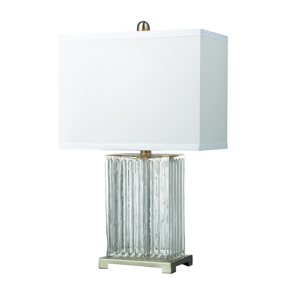 Ribbed Clear Glass Table Lamp in Brushed Steel. Picture 1