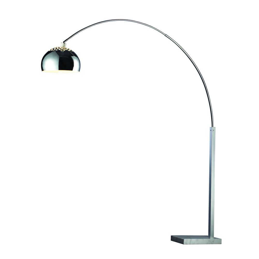 Penbrook Arc Floor Lamp In Chrome With White Marble Base. Picture 1