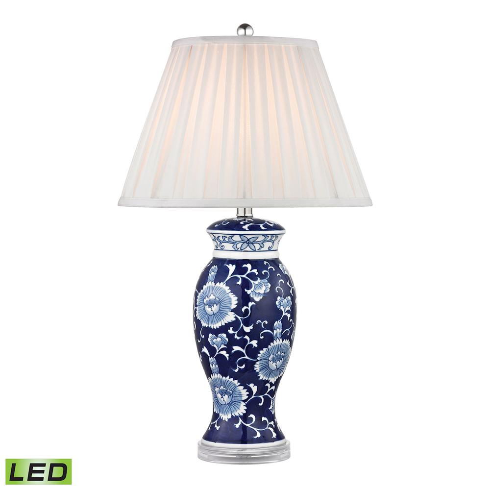Hand Painted Ceramic LED Table Lamp In Blue And White With Acrylic Base. The main picture.