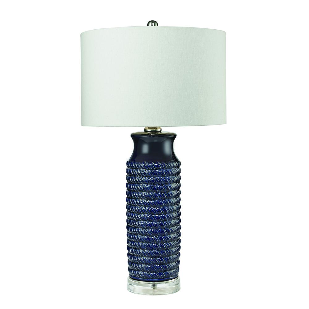 Wrapped Rope Ceramic Table Lamp in Navy Blue. The main picture.