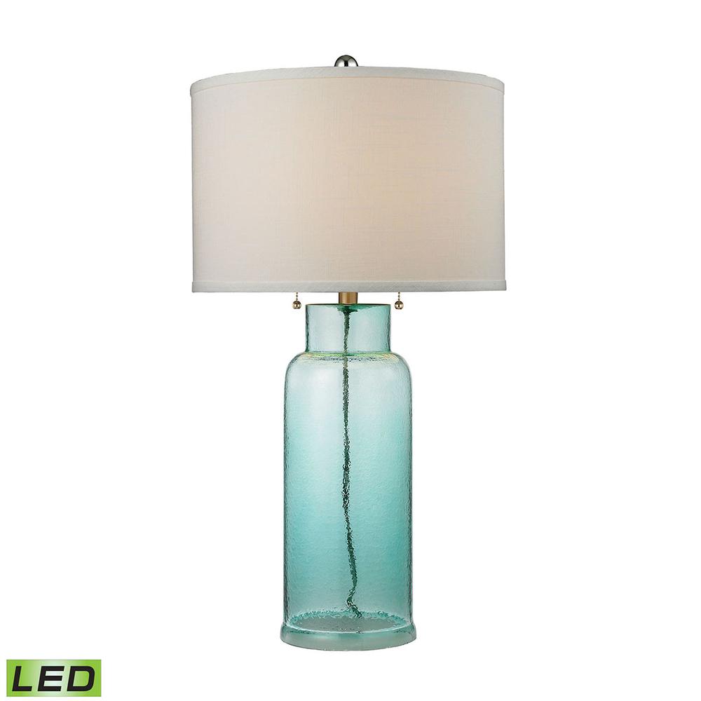 Glass Bottle LED Table Lamp in Seafoam Green. The main picture.