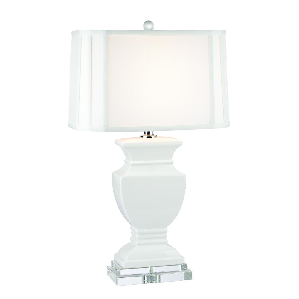 Ceramic Table Lamp in Gloss White And Crystal. Picture 1