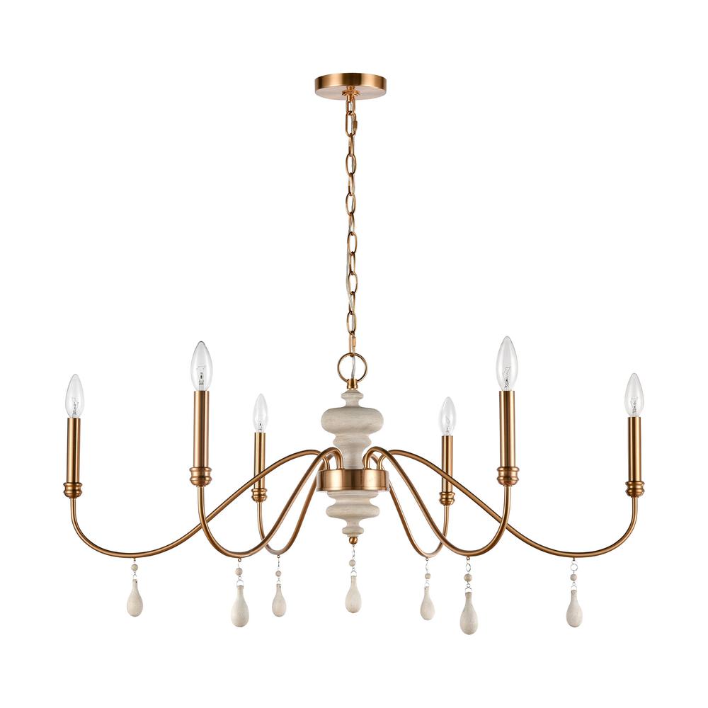 French Connection 38'' Wide 6-Light Chandelier - Satin Brass. Picture 2