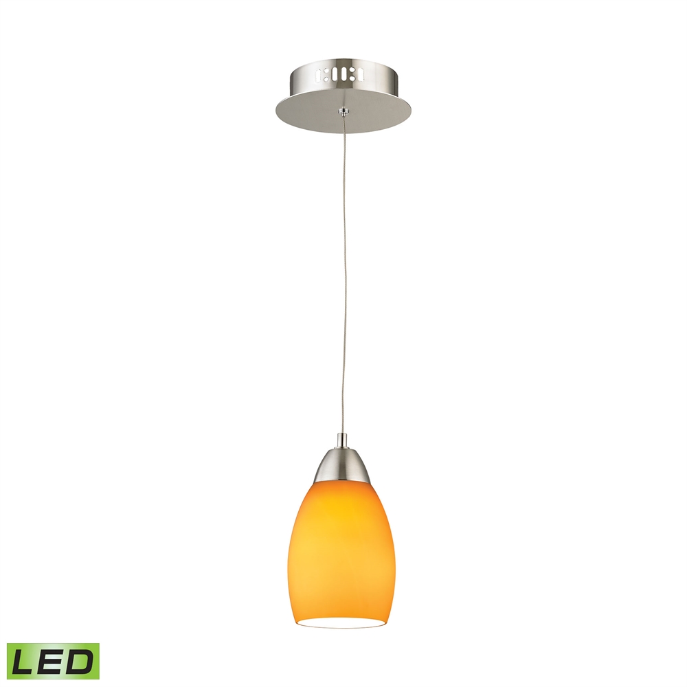Buro 1 Light LED Pendant In Satin Nickel With Yellow Glass. The main picture.