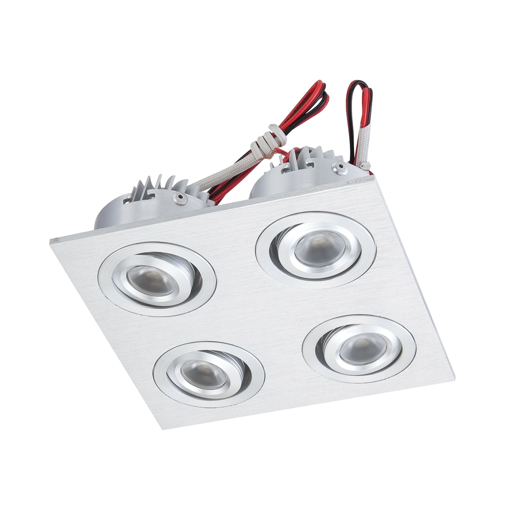 LED Squared 4 Light Directional LED Button Fixture In Brushed Aluminum. The main picture.