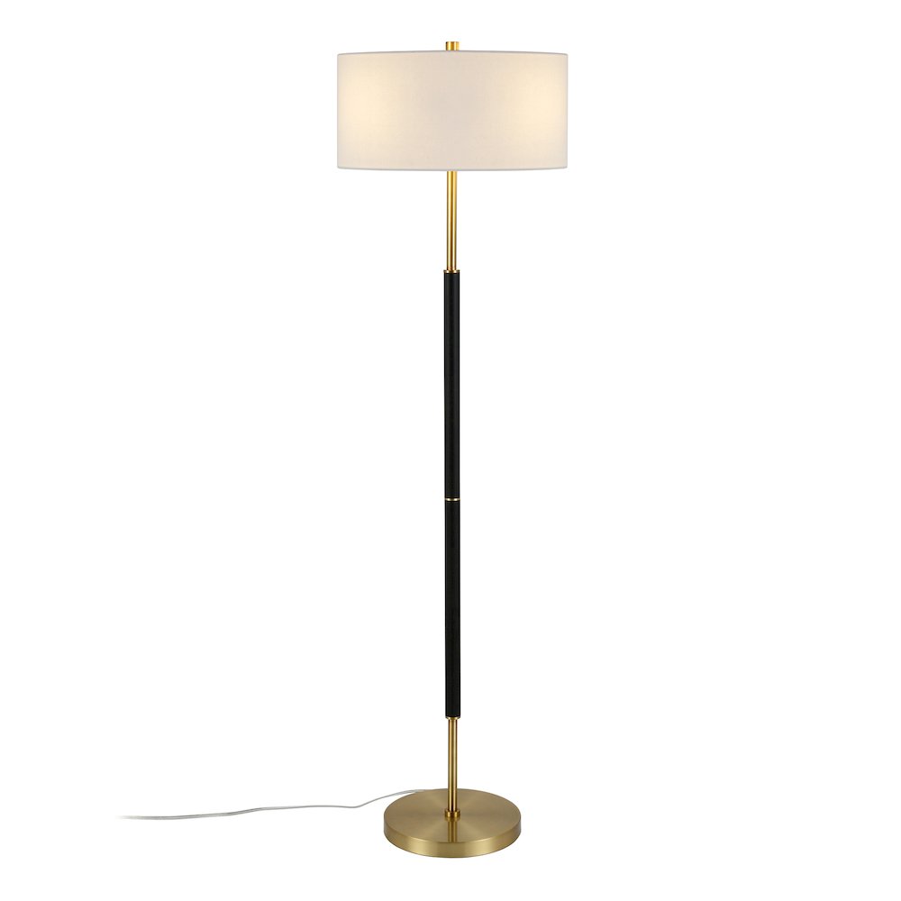 Simone 2-Light Floor Lamp with Fabric Shade in Matte Black/Brass/White. Picture 3
