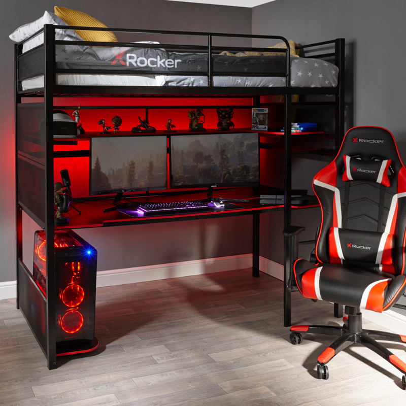 BattleBunk Gaming Bunk Bed with Built-In Gaming Desk, Black/Red, Twin. Picture 2