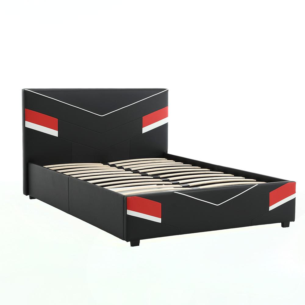 Orion eSports Gaming Bed Frame, Black/Red, Full. Picture 1