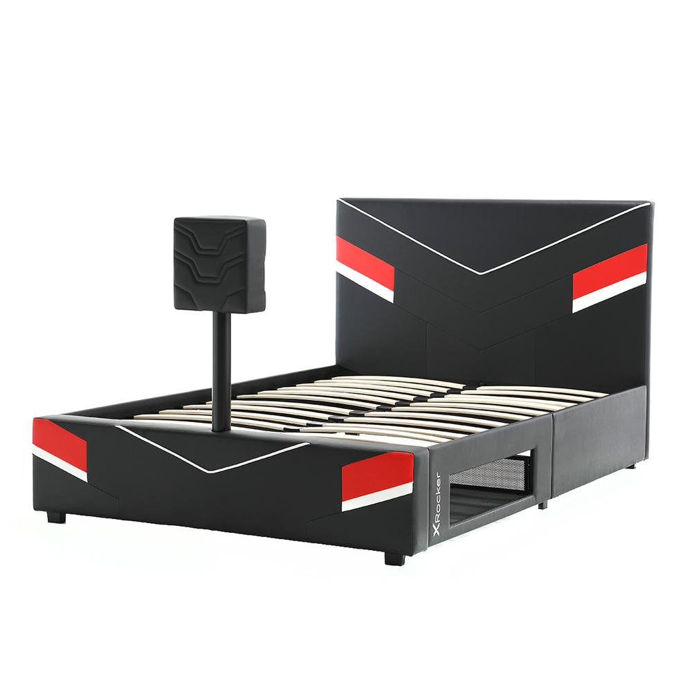 Orion eSports Gaming Bed Frame with TV Mount, Black/Red, Full. Picture 1