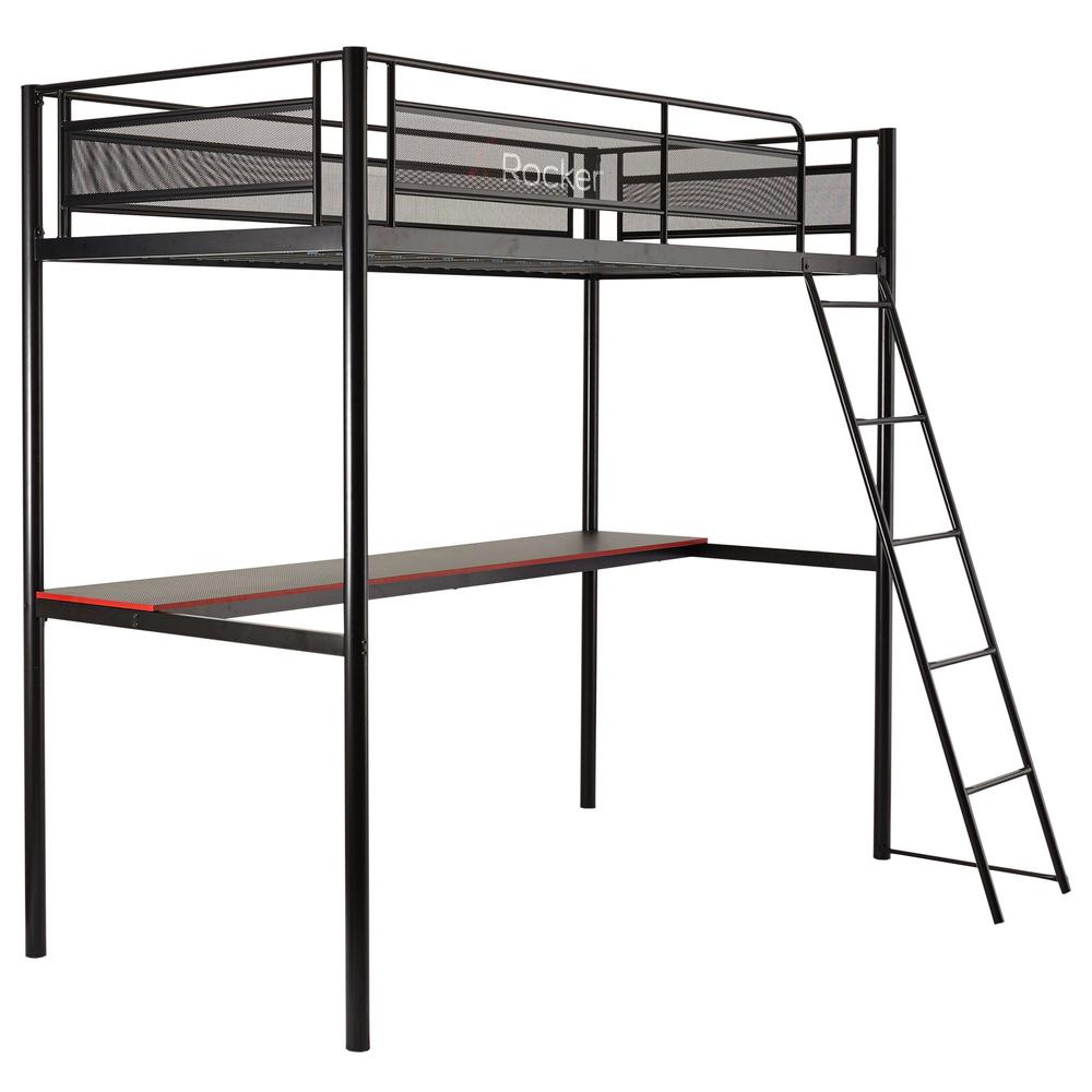 HQ Gaming Bunk Bed with Built-In Shelving, Black, Twin. Picture 1