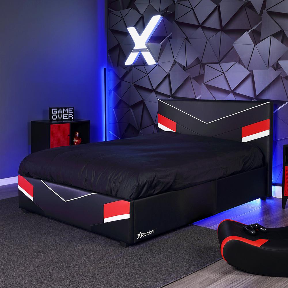Orion eSports Gaming Bed Frame, Black/Red, Full. Picture 2