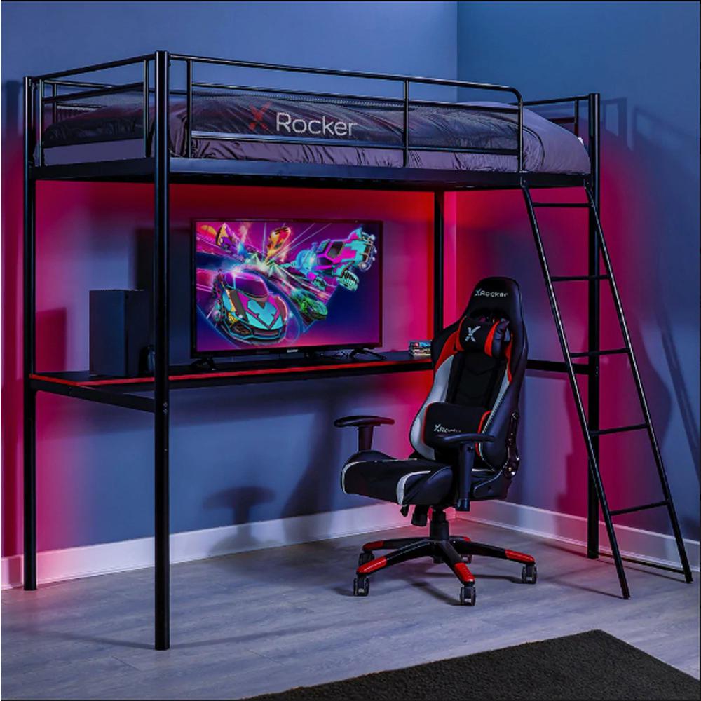 HQ Gaming Bunk Bed with Built-In Shelving, Black, Twin. Picture 3