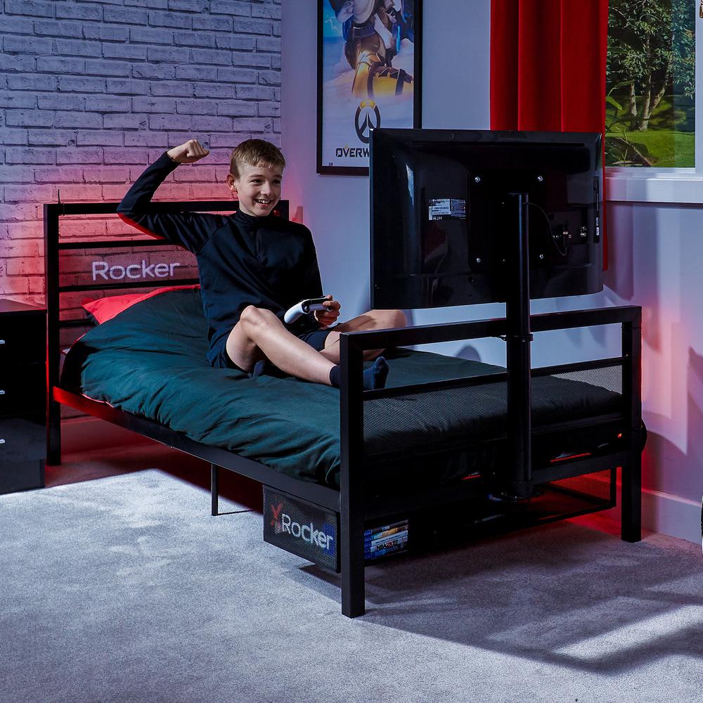 Basecamp Gaming Bed with TV Mount and Storage Drawer, Black, Twin. Picture 3