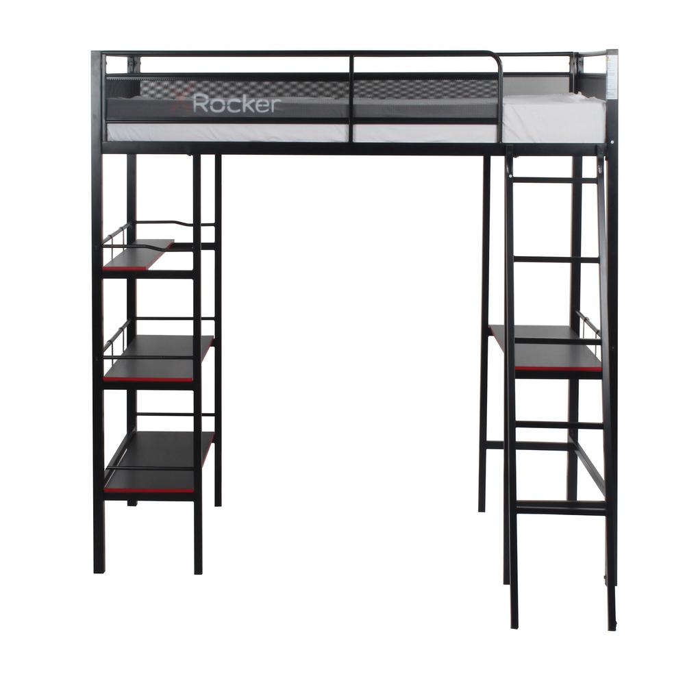 Fortress Gaming Bunk with Desk and Shelving Built-in, Black, Twin. Picture 2
