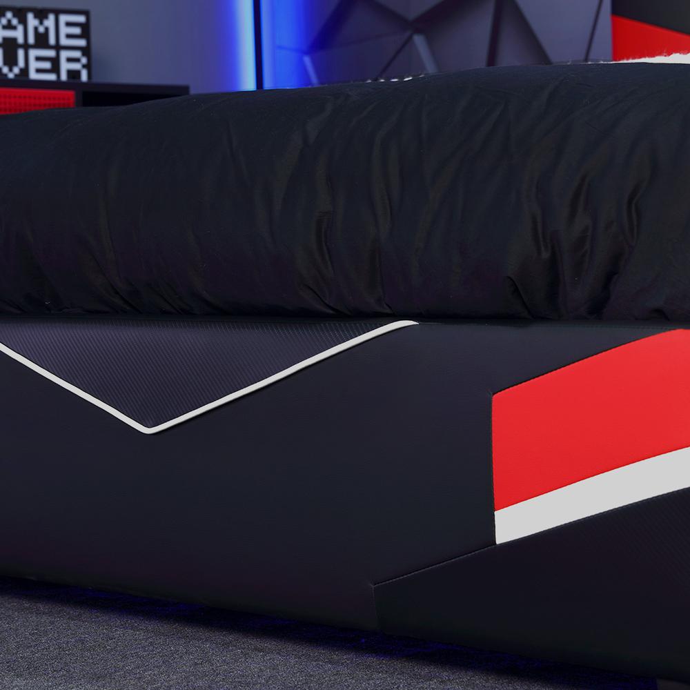Orion eSports Gaming Bed Frame, Black/Red, Full. Picture 3