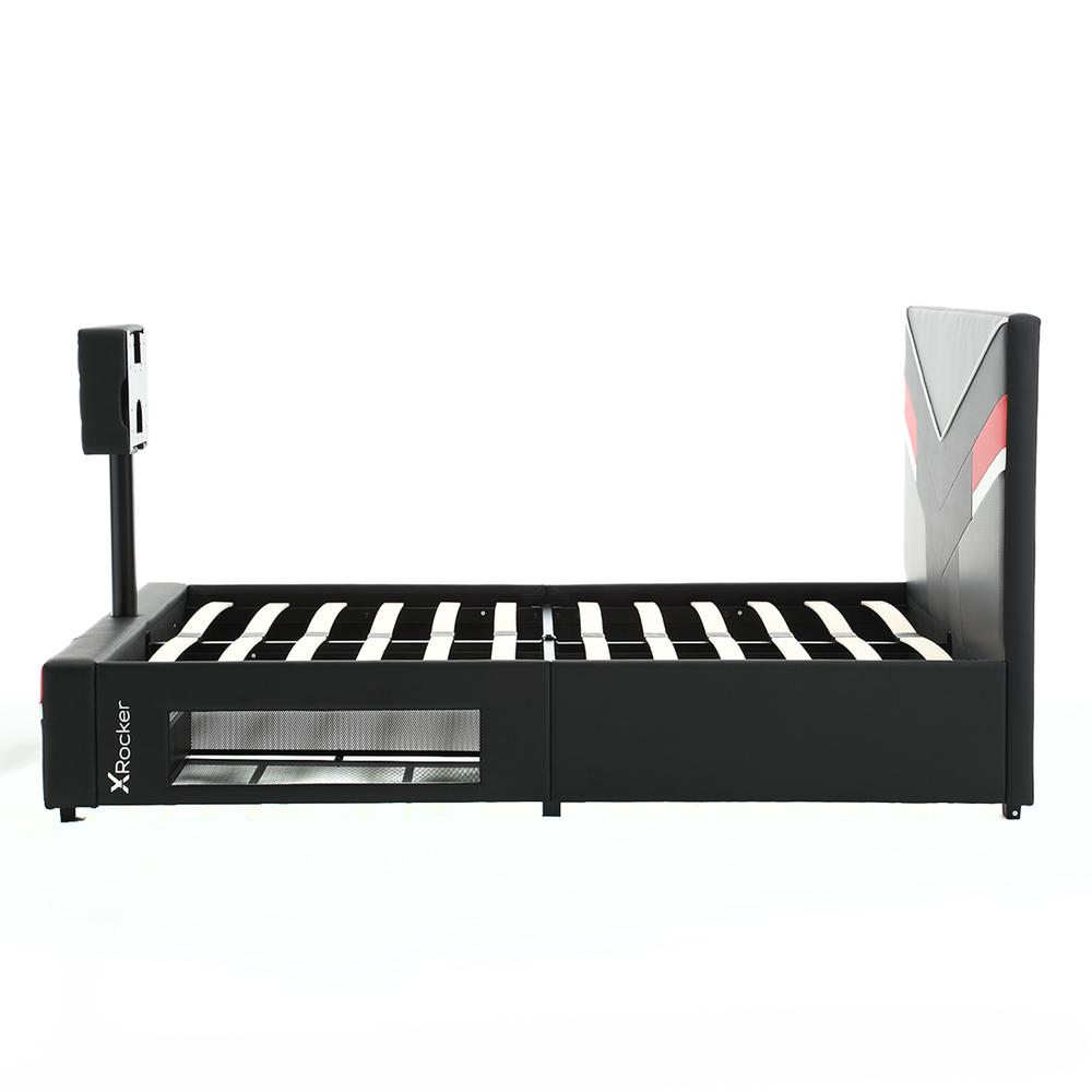 Orion eSports Gaming Bed Frame with TV Mount, Black/Red, Full. Picture 3