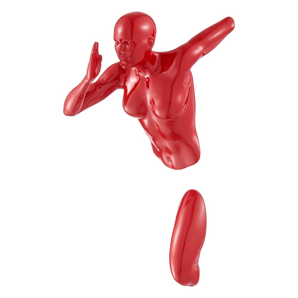 Woman Runner Wall Sculpture Glossy Red Resin Handmade. Picture 1