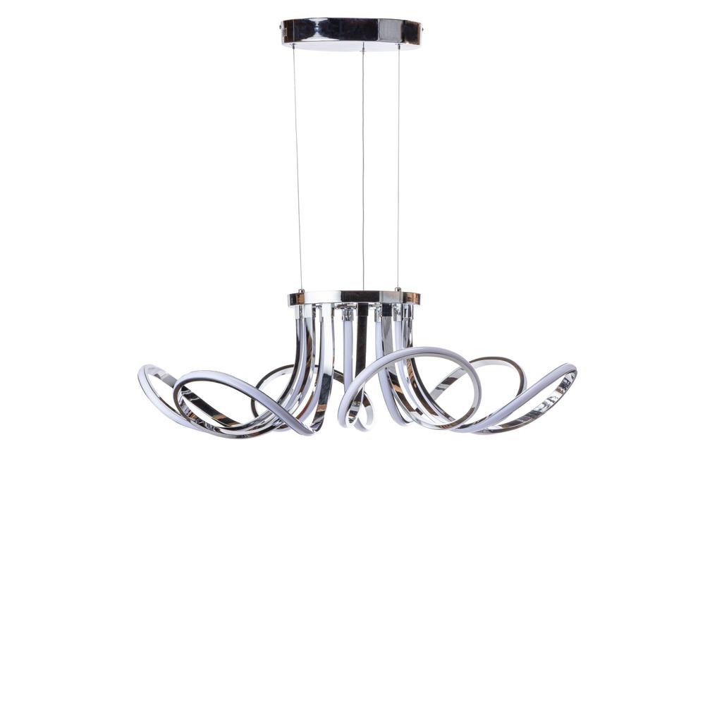 6 Petal Flower Chandelier Chrome Metal Integrated LED Dimmable. Picture 1