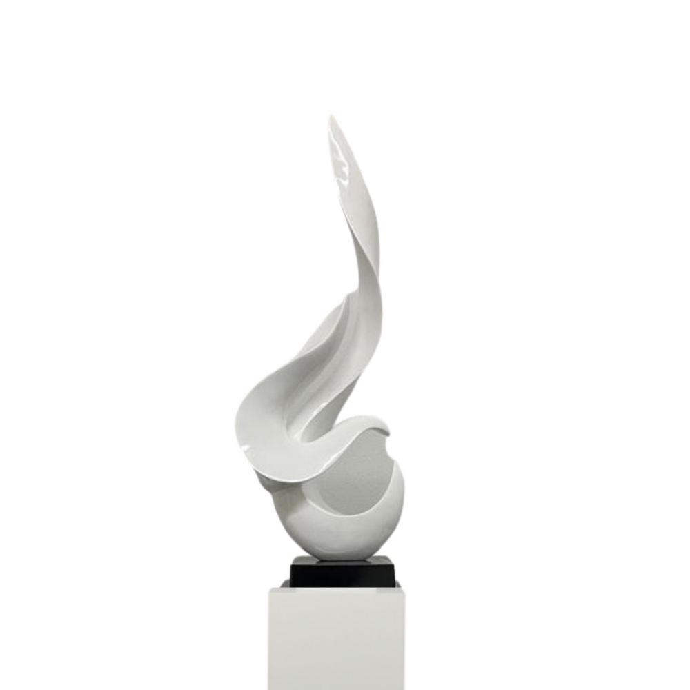 Flame Floor Sculpture White with White Stand Resin Handmade 65" Tall. Picture 2