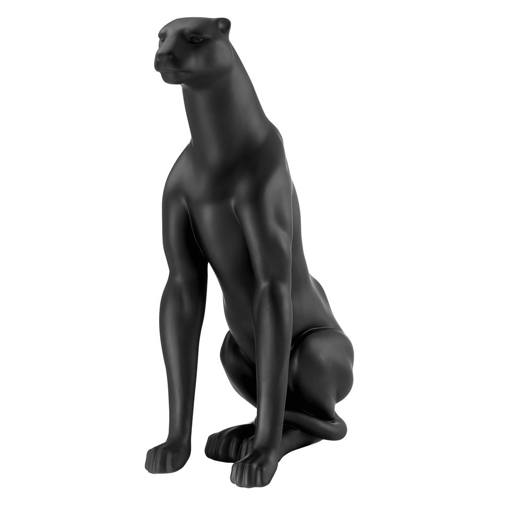 Boli Sitting Panther Sculpture Matte Black Resin Handmade. Picture 1