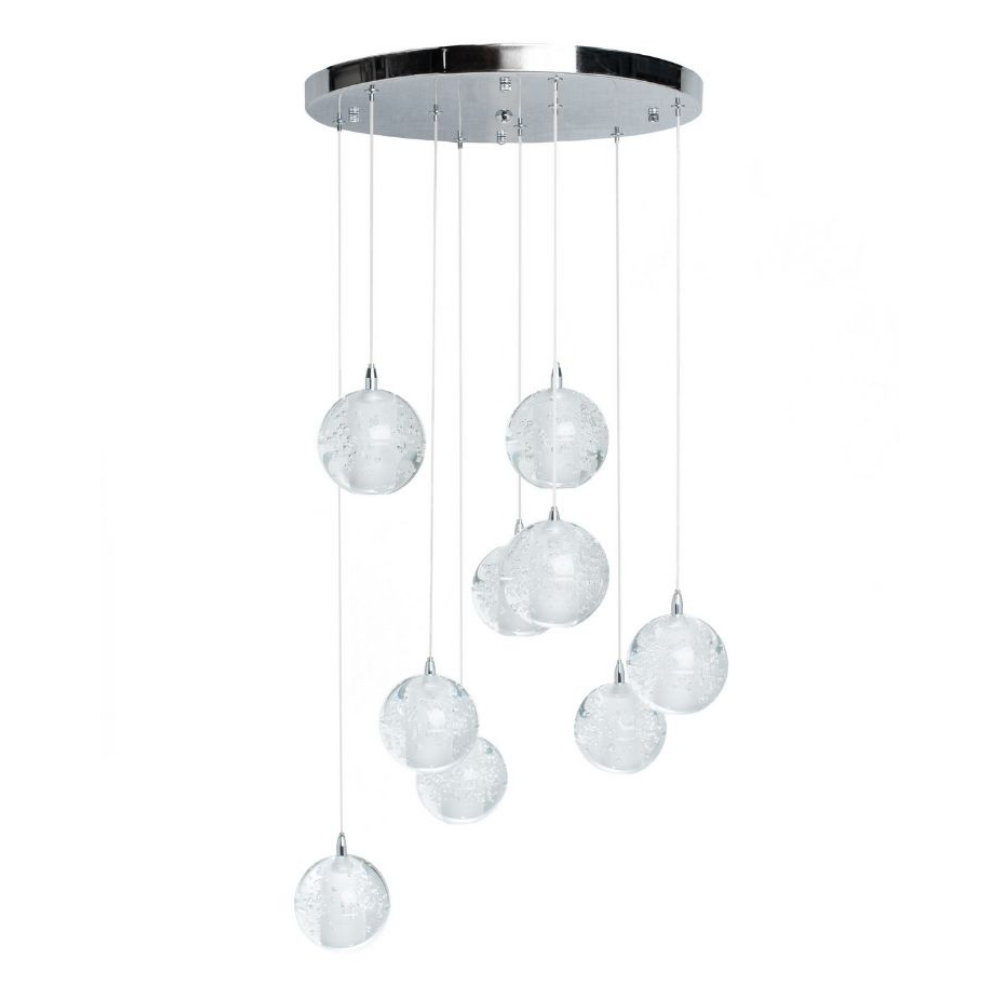 Spheres Chandelier Chrome Metal and Crystal 9 LED Lights. Picture 1