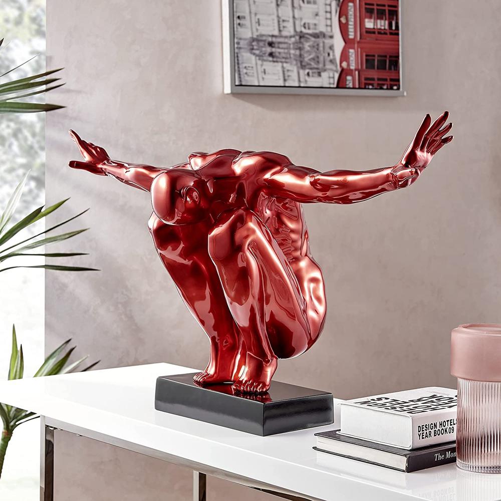 Saluting Man Sculpture Metallic Red Resin Handmade 19" Tall. Picture 5