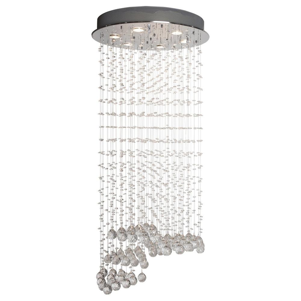 Finesse Decor Grand Waterfall Chandelier Chrome Metal and Crystal LED Light. Picture 4