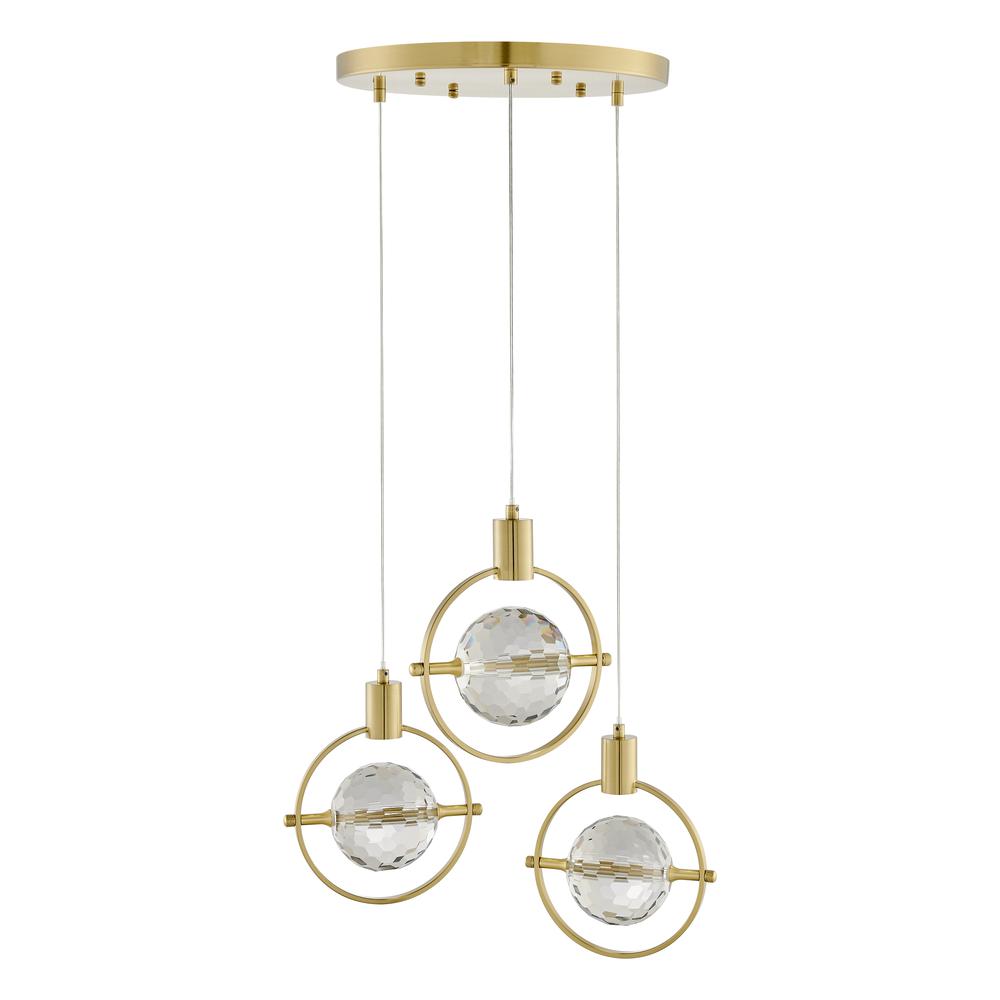 Hollywood Pendant Gold Metal and Acrylic 3 LED Lights Dimmable. Picture 1