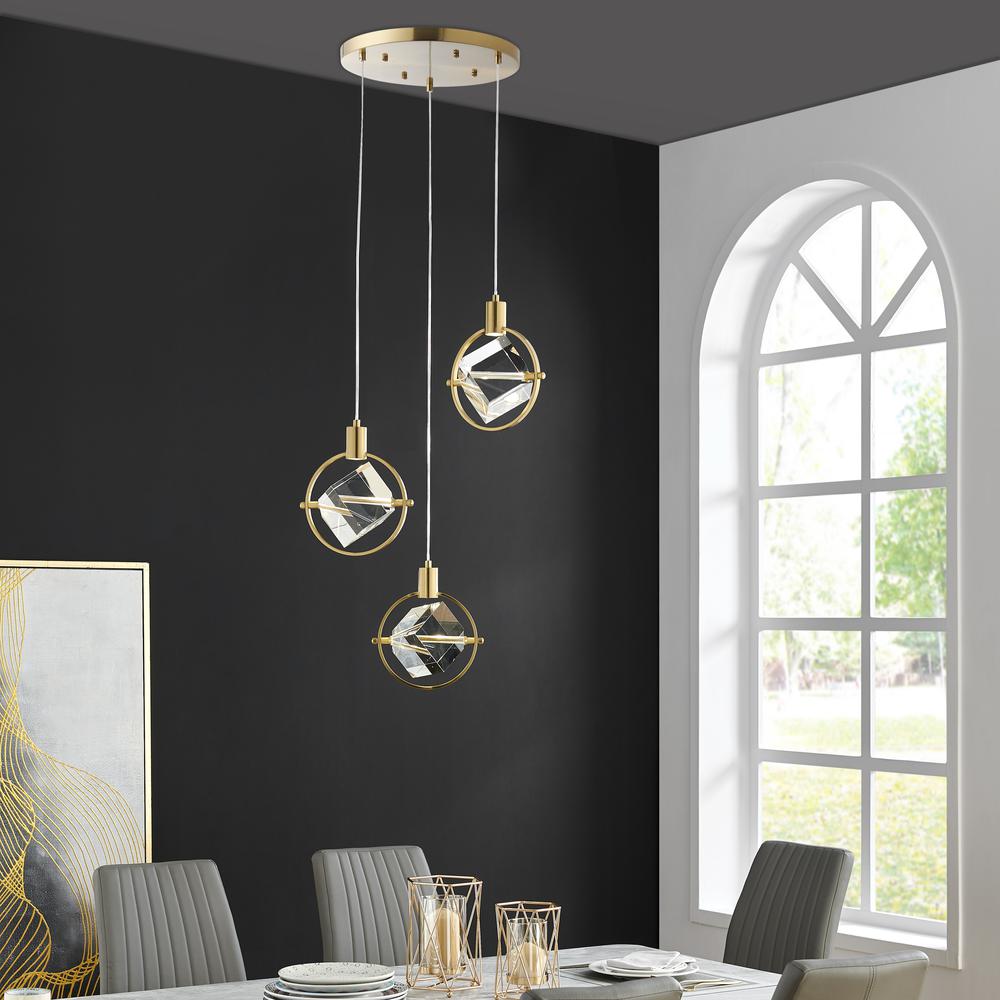 Hollywood Pendant Gold Metal and Acrylic 3 LED Lights Dimmable. Picture 3
