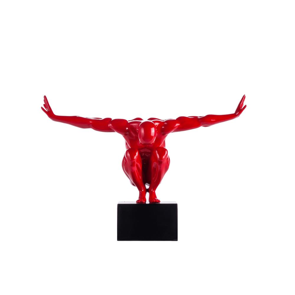 Saluting Man Sculpture Red Resin Handmade 10.5" Tall. Picture 1