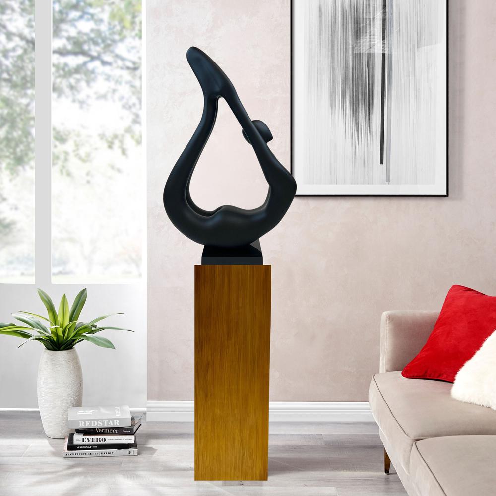 Yoga Floor Sculpture Black with Wood Stand Resin Handmade 59" Tall. Picture 6